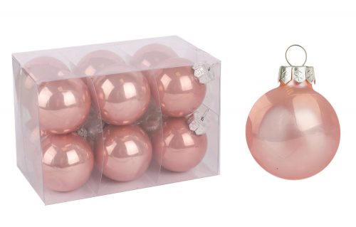 ÜVEG KARÁCSONYI DÍSZ GÖMB SZETT PVC DOBOZBAN, 12 DARABOS, SILKPINK