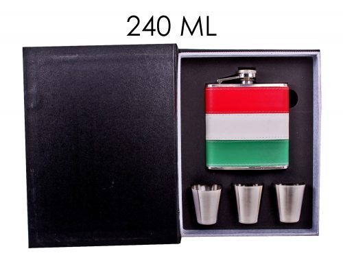 LAPOSÜVEG ROZSDAMENTES ACÉL SZETT DÍSZDOBOZBAN 3 KISPOHÁRRAL, 4 DARABOS, HUNGARY PIROS-FEHÉR-ZÖLD MŰBŐR