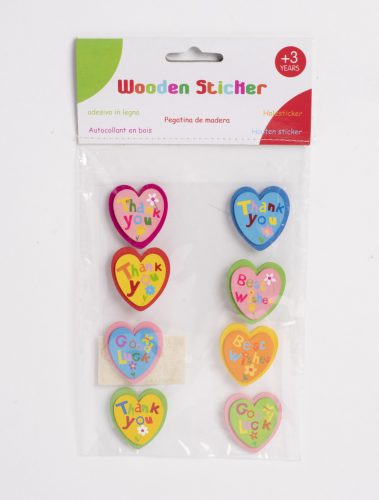 WOODEN STICKERS  HEARTS SET OF 9