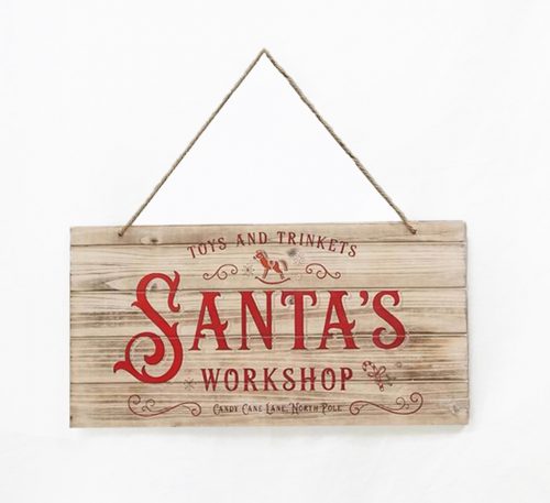 FA KOPOGTATÓ TÁBLA, SANTA'S WORKSHOP, ÉGETETT NATÚR ÉS PIROS